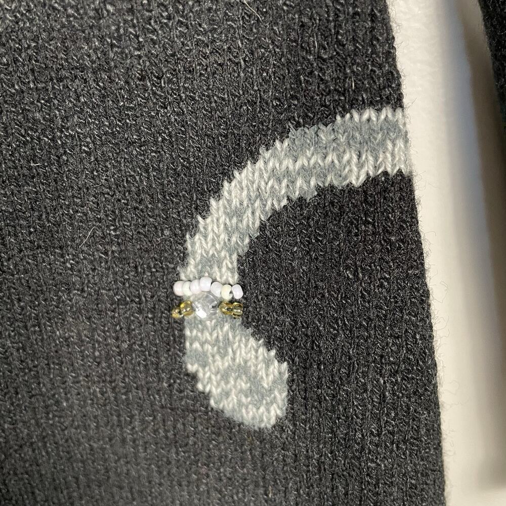 VTG Allison Daley Beaded Cat Sweater Size PL Black Full Zip Cardigan Fun Classic - Picture 16 of 16